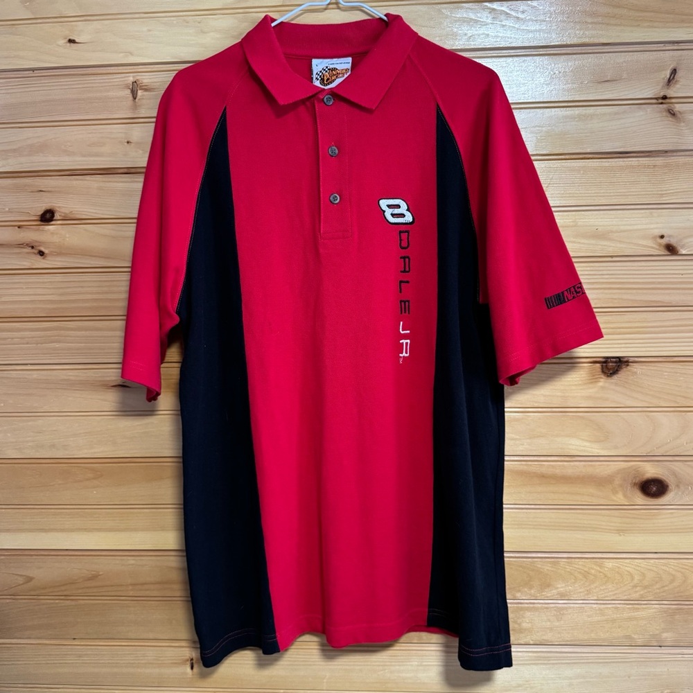 Winners Circle NASCAR Budweiser #8 Men's Red and Black Polo Shirt Large